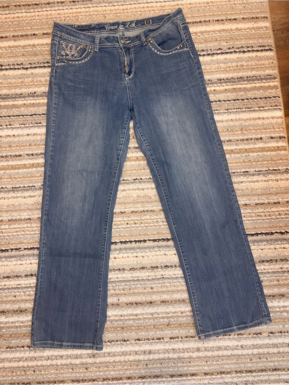 Grace in LA Size 19 Embellished Bootcut Jeans Rhinestone Tall 34 inseam